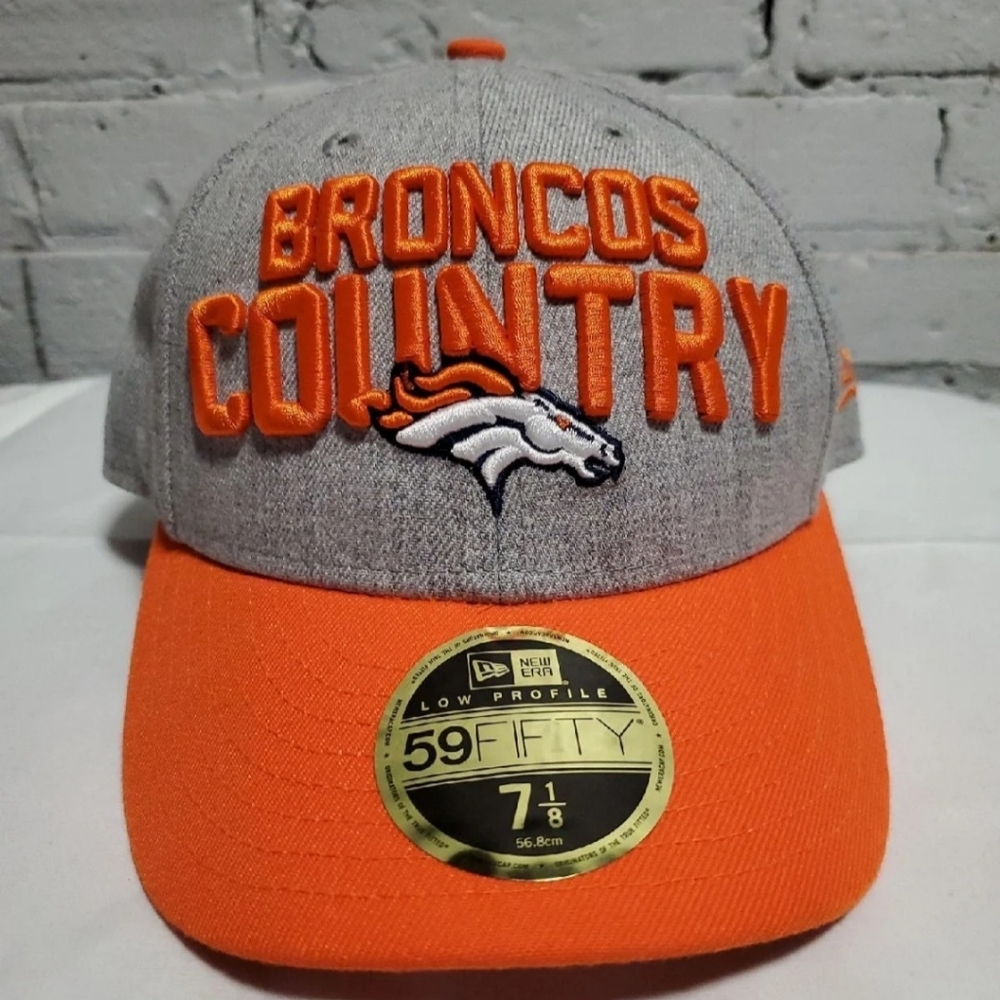 New Era 59Fifty Denver Broncos Fitted Hat Size 7 1/8 Grey & Orange